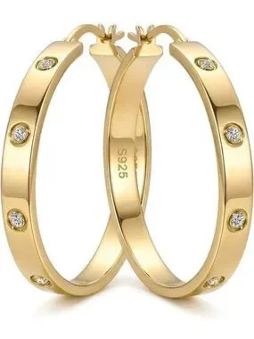 Anthropologie Gold Tone Hoop Earrings with Crystal Insets
